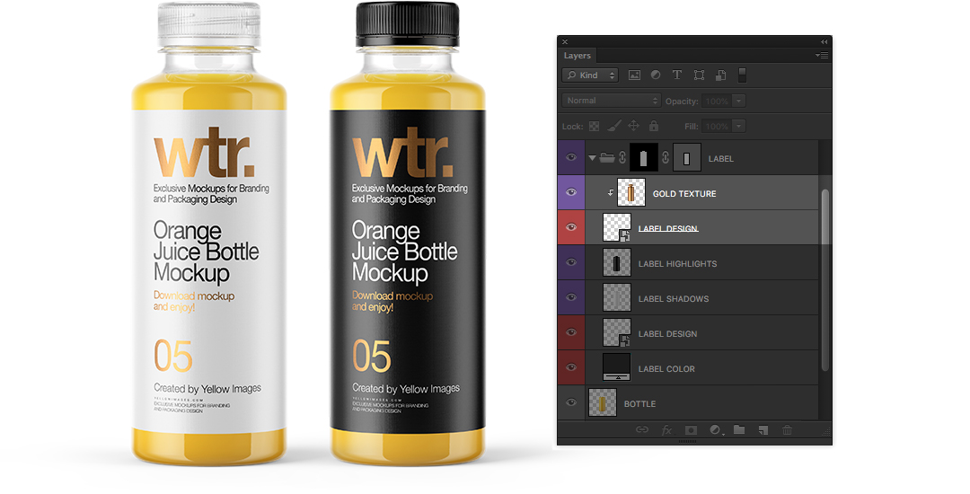 Psd Object Mockups Tutorial How To Edit Pet Bottle With Orange Juice Mockup On Yellow Images
