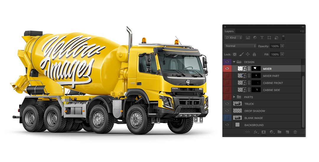 Psd Object Mockups Tutorial How To Edit Concrete Mixer Truck Mockup On Yellow Images