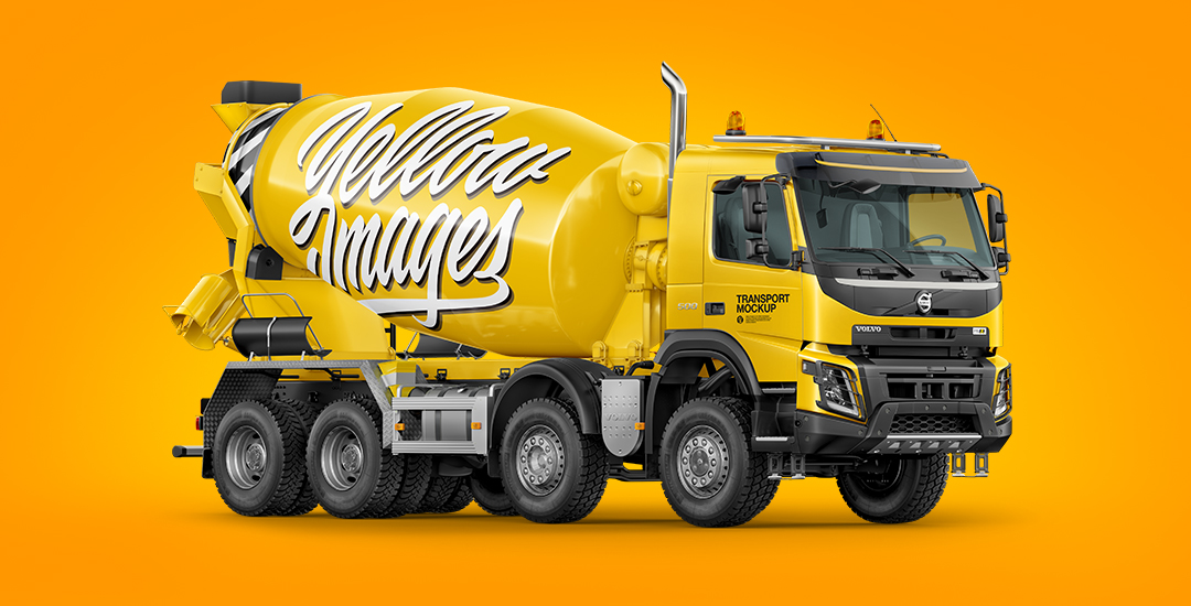 Download Psd Object Mockups Tutorial How To Edit Concrete Mixer Truck Mockup On Yellow Images PSD Mockup Templates